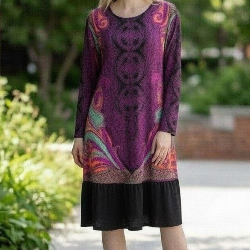 MSK Purple Paisley Purple Shift‎ Dress Sz  Medium Lightweight